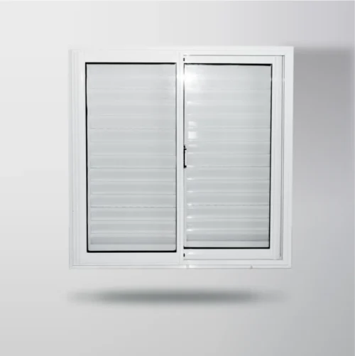 Ventana vidrio entero con celosía corrediza y apliques